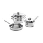 SET 2 CACEROLAS OLLAS, 18 Y 20CM Y 1 SARTEN 24CM, UNIVERSAL AC. INOX. CON ANTIADHERENTE, GAMUZA