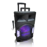 PARLANTE PANACOM PORTATIL, USB, BLUETOOTH, RADIO, 20W DE POTENCIA, LUCES, DOBLE MANIJA CON RUEDAS Y MICROFONO