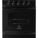 COCINA ESCORIAL MASTER, CLASSIC NEGRA, REJA HORNO ESMALTADA, PUERTA HORNO VIDRIO, GAS ENVASADO, MEDIDAS 95X51X60