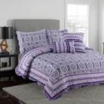 CUBRECAMA AMARELO QUILT ESTAMPADO REVERSIBLE 2 1/2 240X260 CM, 2 FUNDAS DE 50X70 CM + 2 FUNDAS DE 50X50/30X45CM