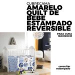 CUBRECAMA AMARELO QUILT ESTAMPADO DE BEBE REVERSIBLE PARA CUNA 160X120CM