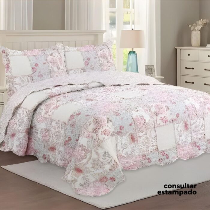 CUBRECAMA AMARELO QUILT ESTAMPADO REVERSIBLE 2 1/2 240X260 CM, 2 FUNDAS DE 50X70 CM + 2 FUNDAS DE 50X50/30X45CM - Imagen 2