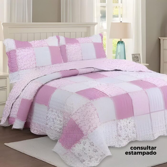 CUBRECAMA AMARELO QUILT ESTAMPADO REVERSIBLE 2 1/2 240X260 CM, 2 FUNDAS DE 50X70 CM + 2 FUNDAS DE 50X50/30X45CM - Imagen 3