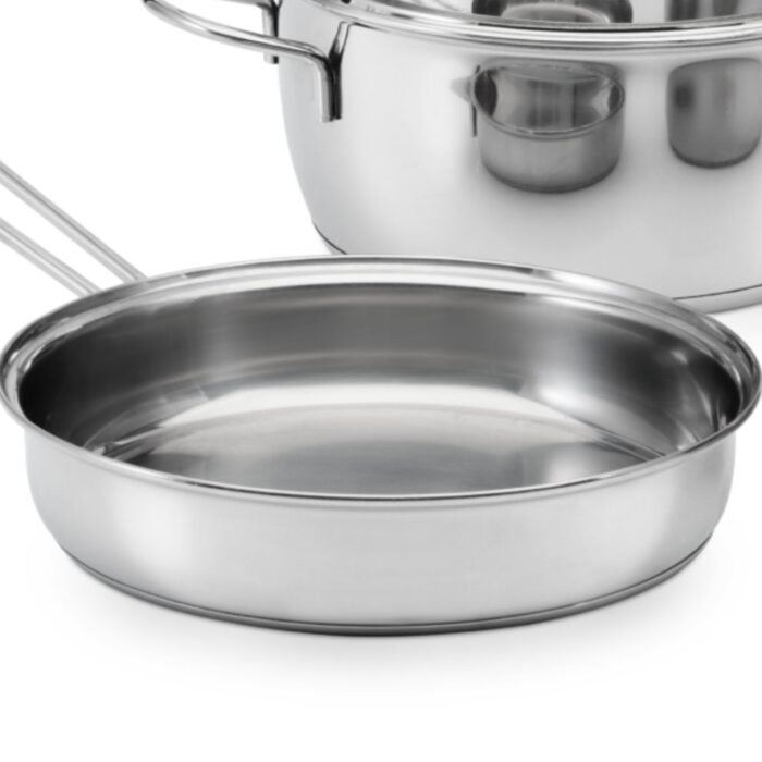SET 1 CACEROLA OLLA 18CM, 1 VAPORIERA 20CM Y 1 SARTEN 22CM, MULTICOCCION AC. INOX. CON ANTIADHERENTE, GAMUZA - Imagen 2