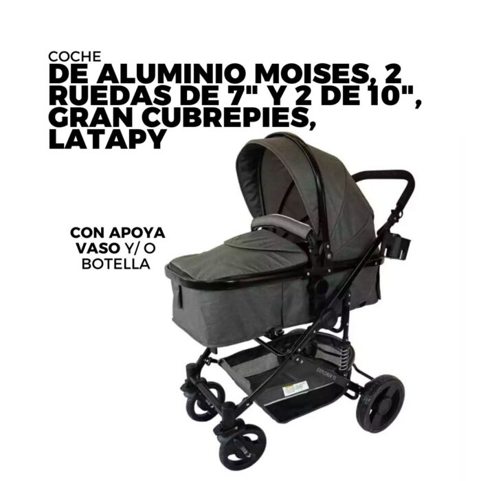 COCHE DE ALUMINIO MOISES, 2 RUEDAS DE 7" Y 2 DE 10", GRAN CUBREPIES, LATAPY - Imagen 1