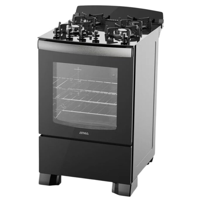 COCINA MULTIGAS DE VIDRIO TEMPLADO ATMA COLOR NEGRO, HORNO CON LUZ INTERIOR, ENCENDIDO ELECTRICO, MEDIDAS 56X88X68CM - Imagen 2