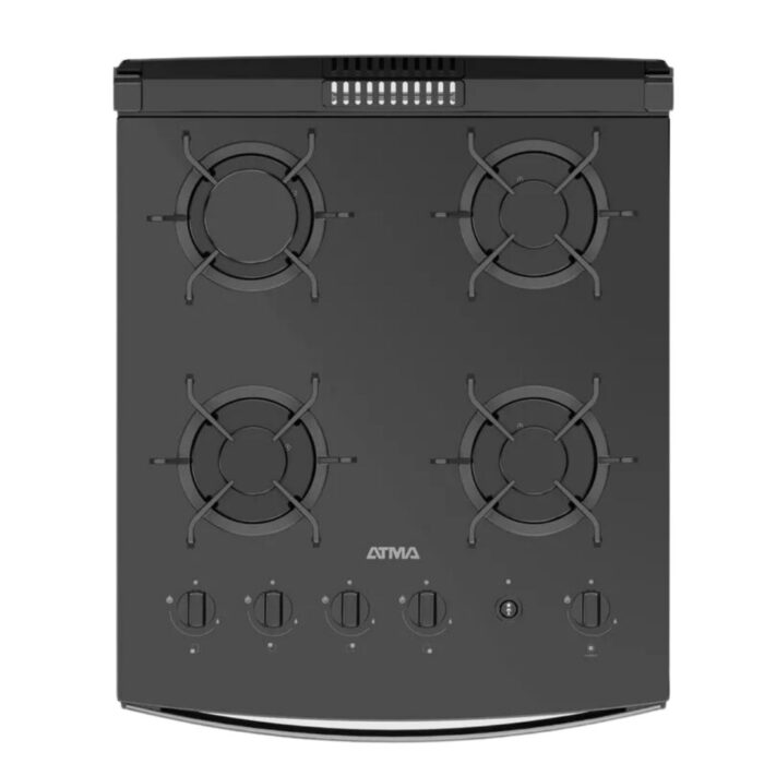 COCINA MULTIGAS DE VIDRIO TEMPLADO ATMA COLOR NEGRO, HORNO CON LUZ INTERIOR, ENCENDIDO ELECTRICO, MEDIDAS 56X88X68CM - Imagen 4