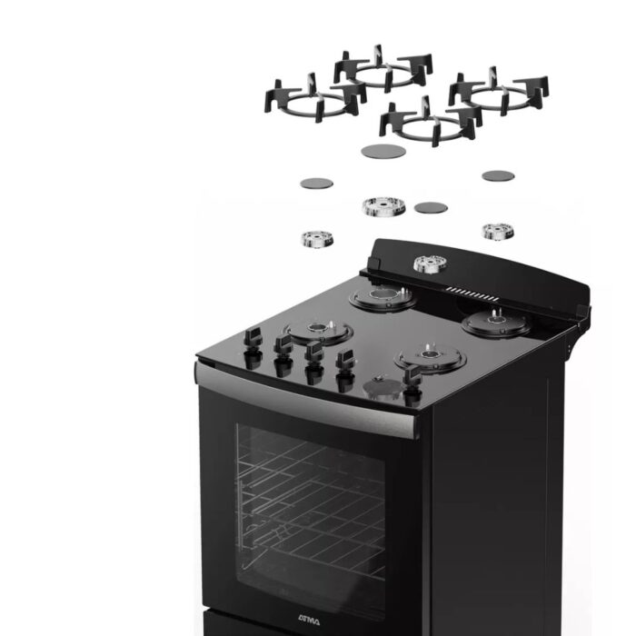 COCINA MULTIGAS DE VIDRIO TEMPLADO ATMA COLOR NEGRO, HORNO CON LUZ INTERIOR, ENCENDIDO ELECTRICO, MEDIDAS 56X88X68CM - Imagen 5