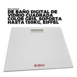 BALANZA DE BAÑO DIGITAL DE VIDRIO CUADRADA COLOR GRIS, SOPORTA HASTA 150KG, EIFFEL