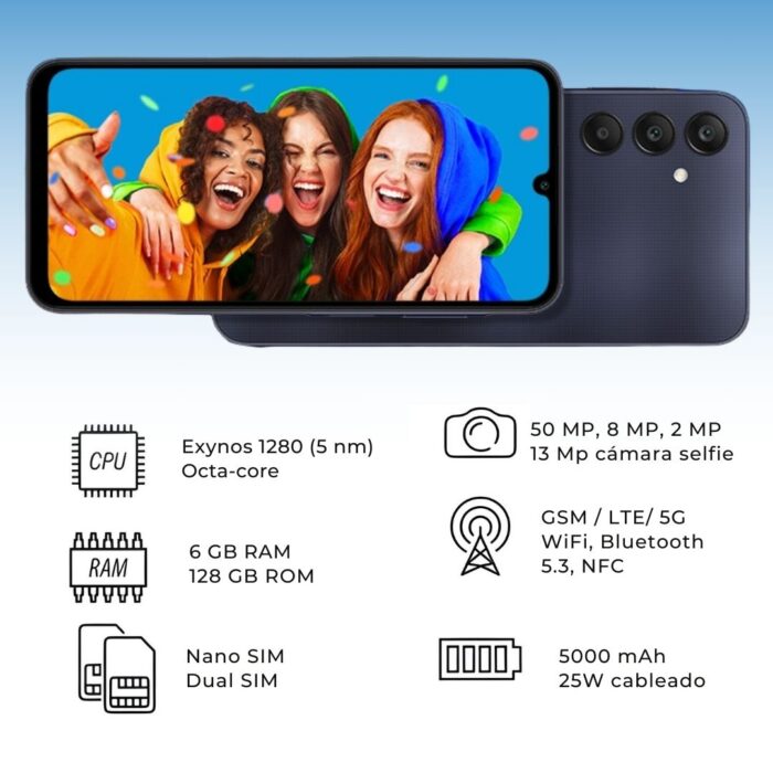 CELULAR SAMSUNG A25, 5G, 256GB 8GB RAM, PANT 6.5" CAM TR 50+8+2, 5000MAH - Imagen 3