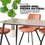 MESA DISEÑO SIMIL PIEDRA NATURAL, DE 11MM, PATAS DE METAL COLOR NEGRO, MEDIDAS 140X80X76