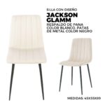 SILLA DISEÑO, JACKSON GLAMM, RESPALDO DE PANA COLOR BLANCO, PATAS DE METAL COLOR NEGRO, MEDIDAS: 45X55X89