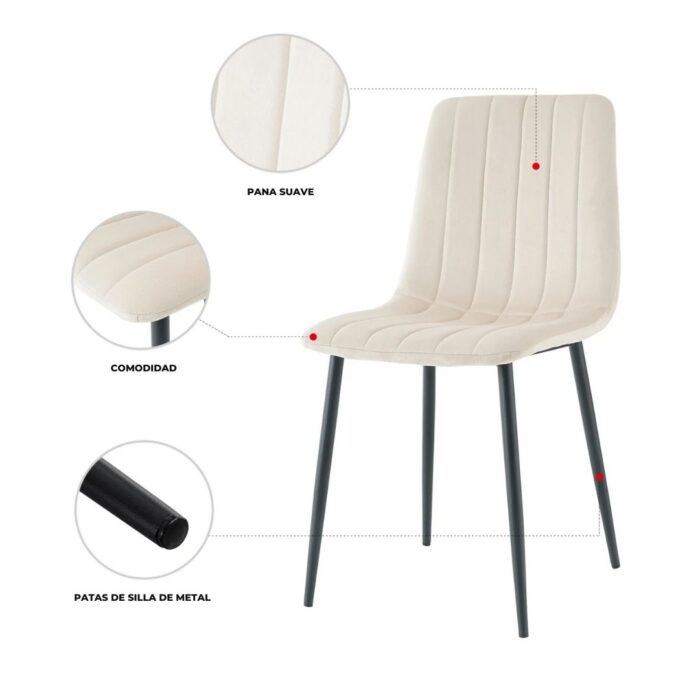 SILLA DISEÑO, JACKSON GLAMM, RESPALDO DE PANA COLOR BLANCO, PATAS DE METAL COLOR NEGRO, MEDIDAS: 45X55X89 - Imagen 3