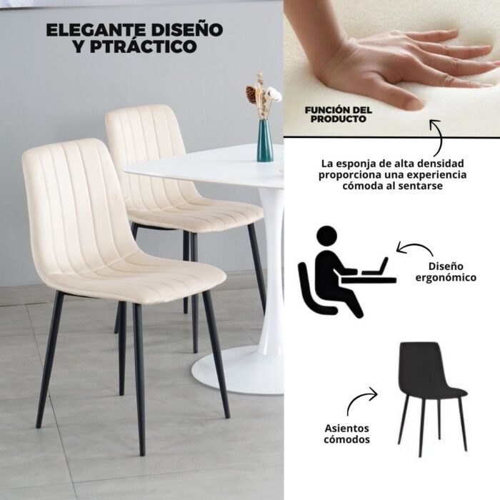 SILLA DISEÑO, JACKSON GLAMM, RESPALDO DE PANA COLOR BLANCO, PATAS DE METAL COLOR NEGRO, MEDIDAS: 45X55X89 - Imagen 4
