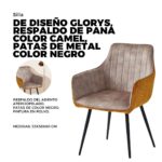 SILLA DE DISEÑO GLORYS, RESPALDO DE PANA COLOR CAMEL, PATAS DE METAL COLOR NEGRO, MEDIDAS: 53X58X80, AVELINO